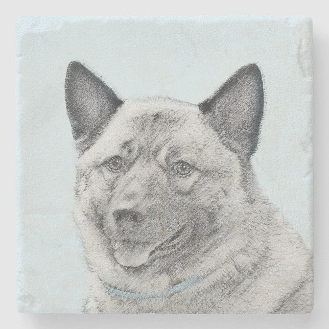 Norsk Elkhound-målning - Original Hund Art Stenunderlägg (Framsidan)