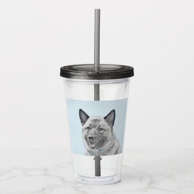 Norsk Elkhound-målning - Original Hund Art Take Away Mugg (Framsida)