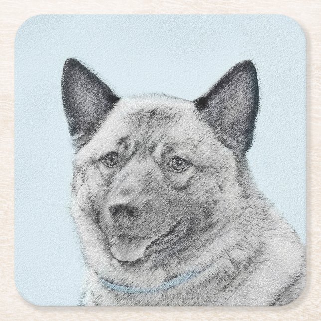Norsk Elkhound-målning - Original Hund Art Underlägg Papper Kvadrat (Framsidan)