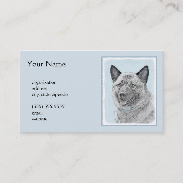 Norsk Elkhound-målning - Original Hund Art Visitkort (Framsida)