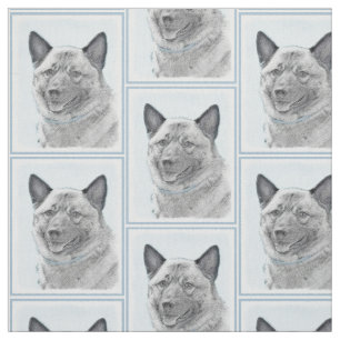 Norsk Elkhound målning - original- hundkonst Tyg