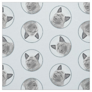 Norsk Elkhound Painting Cute Original Hund Art Tyg