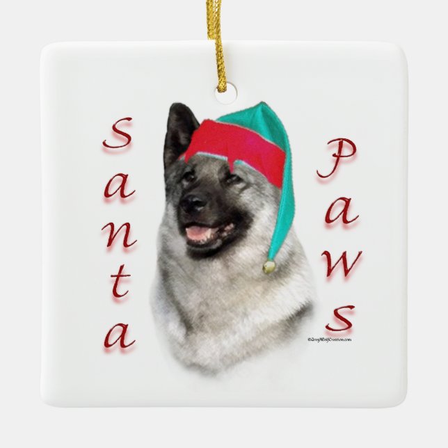 Norsk Elkhound Santa Tassar Julgransprydnad Keramik (Framsida)