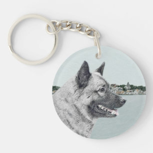 Norsk Elkhound vid Village Painting - Hund Art
