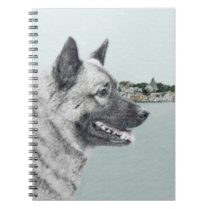 Norsk Elkhound vid Village Painting - Hund Art Anteckningsbok