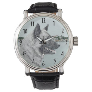 Norsk Elkhound vid Village Painting - Hund Art Armbandsur