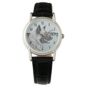 Norsk Elkhound vid Village Painting - Hund Art Armbandsur