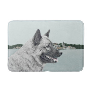 Norsk Elkhound vid Village Painting - Hund Art Badrumsmatta