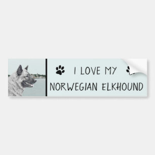 Norsk Elkhound vid Village Painting - Hund Art Bildekal