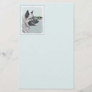 Norsk Elkhound vid Village Painting - Hund Art Brevpapper