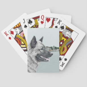 Norsk Elkhound vid Village Painting - Hund Art Casinokort