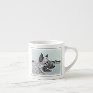Norsk Elkhound vid Village Painting - Hund Art Espressomugg