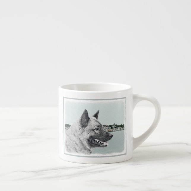 Norsk Elkhound vid Village Painting - Hund Art Espressomugg (Höger)