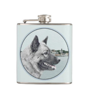Norsk Elkhound vid Village Painting - Hund Art Fickplunta