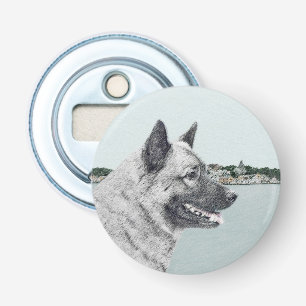 Norsk Elkhound vid Village Painting - Hund Art Flasköppnare