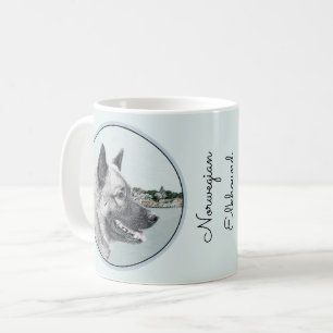 Norsk Elkhound vid Village Painting - Hund Art Kaffemugg