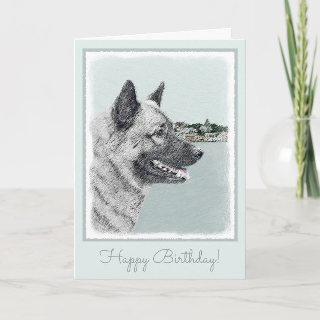 Norsk Elkhound vid Village Painting - Hund Art Kort (Framsida)