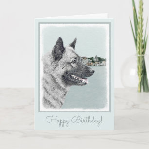Norsk Elkhound vid Village Painting - Hund Art Kort