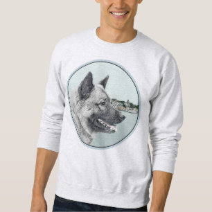 Norsk Elkhound vid Village Painting - Hund Art Lång Ärmad Tröja