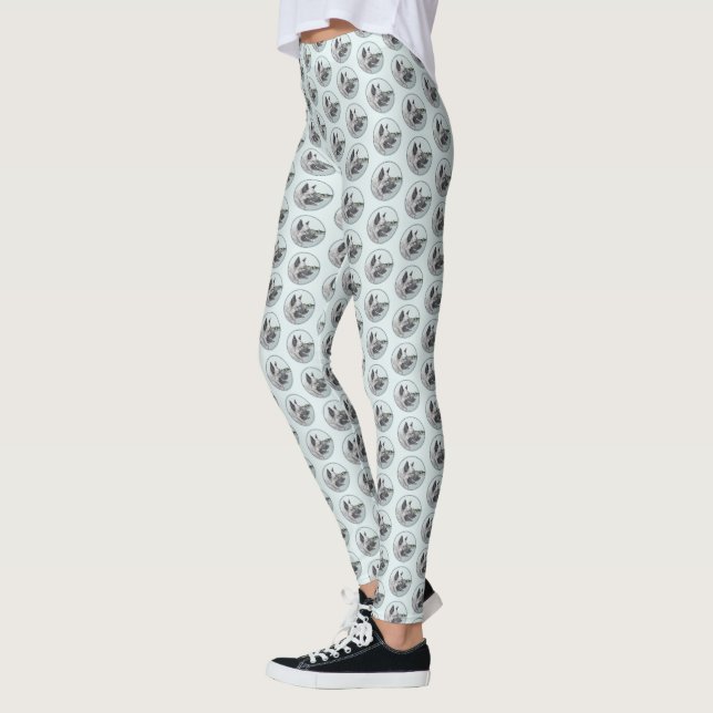 Norsk Elkhound vid Village Painting - Hund Art Leggings (Vänster)