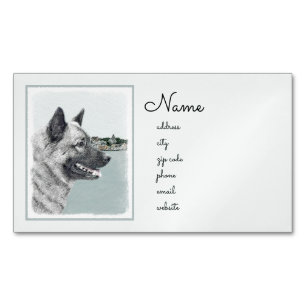 Norsk Elkhound vid Village Painting - Hund Art Magnetiska Visitkort
