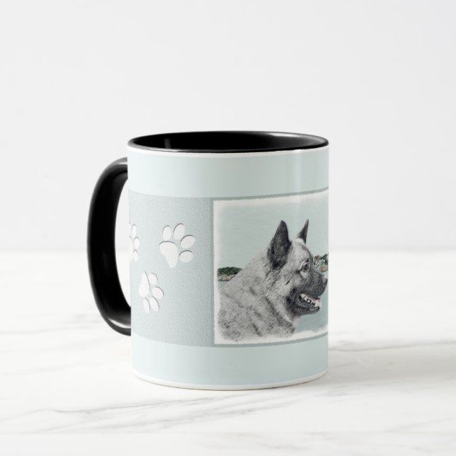 Norsk Elkhound vid Village Painting - Hund Art Mugg (Framsida vänster)
