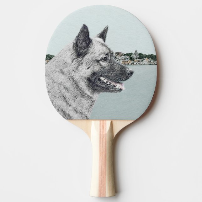 Norsk Elkhound vid Village Painting - Hund Art Pingisracket (Framsidan)