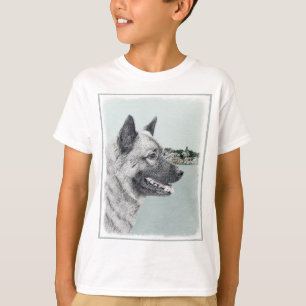 Norsk Elkhound vid Village Painting - Hund Art T Shirt