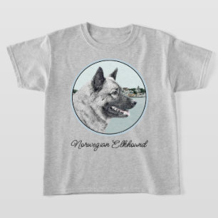 Norsk Elkhound vid Village Painting - Hund Art T Shirt