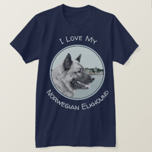 Norsk Elkhound vid Village Painting - Hund Art T Shirt