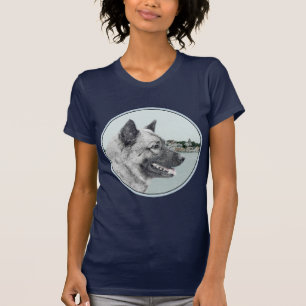 Norsk Elkhound vid Village Painting - Hund Art T Shirt