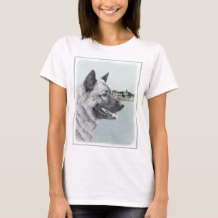 Norsk Elkhound vid Village Painting - Hund Art T Shirt