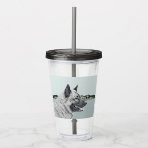 Norsk Elkhound vid Village Painting - Hund Art Take Away Mugg