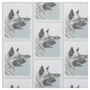 Norsk Elkhound vid Village Painting - Hund Art Tyg