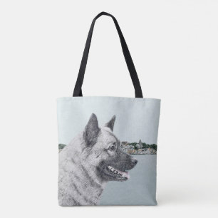 Norsk Elkhound vid Village Painting - Hund Art Tygkasse