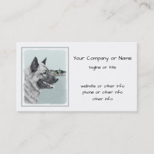 Norsk Elkhound vid Village Painting - Hund Art Visitkort