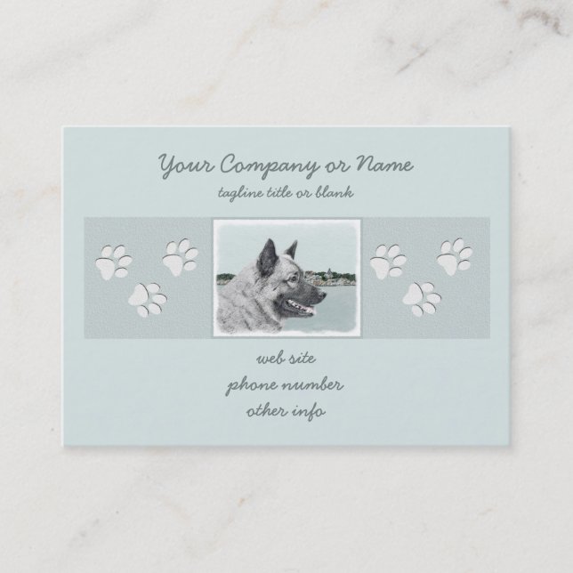 Norsk Elkhound vid Village Painting - Hund Art Visitkort (Framsida)