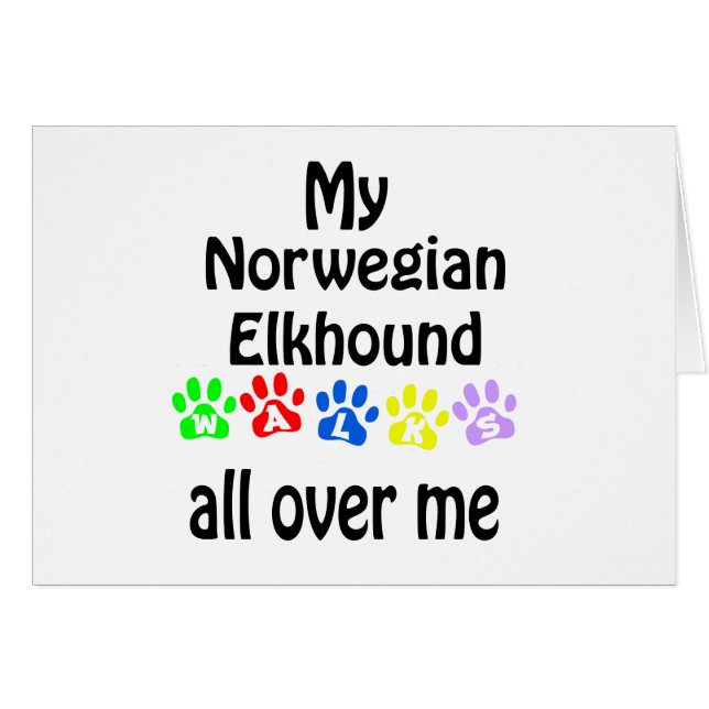 Norsk Elkhound Walks Design Hälsningskort (Framsidan Horizontal)