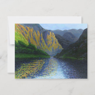 Norsk fjord närmar sig solnedgång vykort