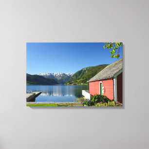 Norsk fjordvy och boathouse canvastryck