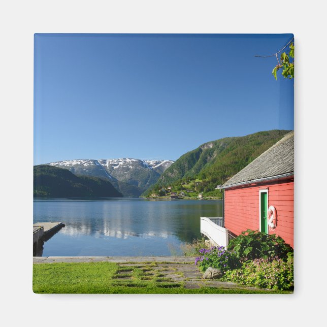 Norsk fjordvy och boathouse magnet (Framsidan)
