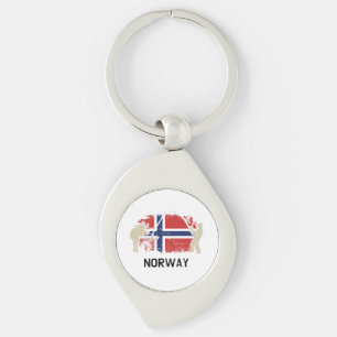 Norsk Flagga, Flagga Swirl Silverfärgad Nyckelring