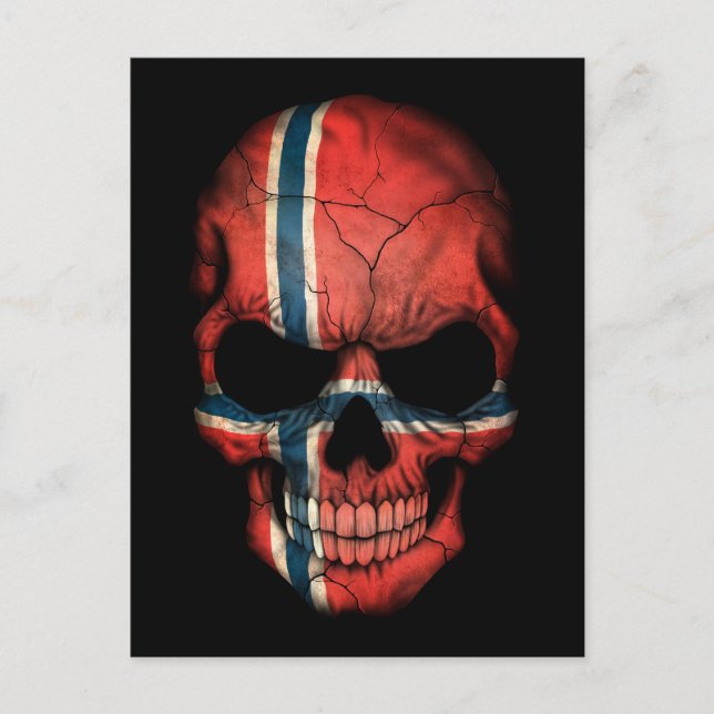 Norsk Flagga Skull på svart Vykort (Framsida)