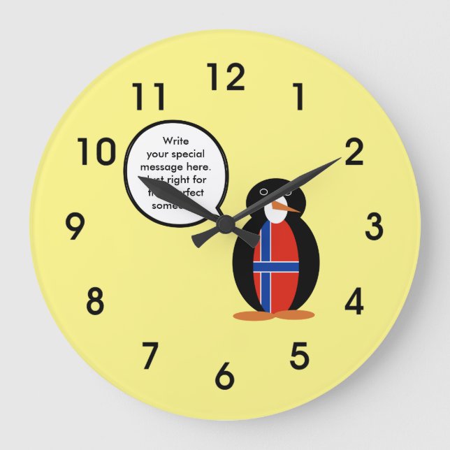 Norsk Flagga som talar Penguin Stor Klocka (Framsida)