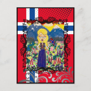 Norsk flicka i Bunad Vykort