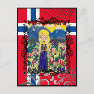 Norsk flicka i Bunad Vykort