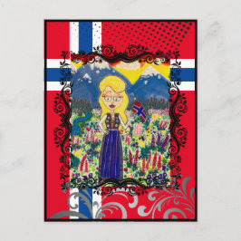 Norsk flicka i Bunad Vykort