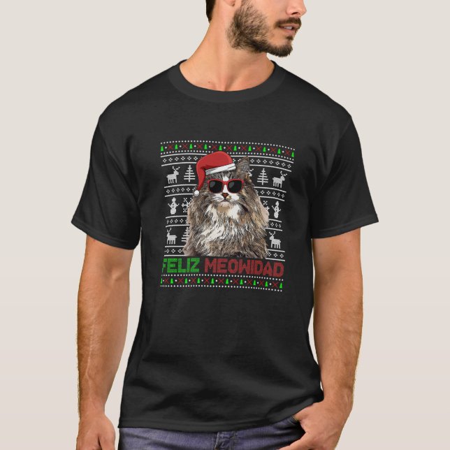 Norsk Forest Cat Feliz Meowidad Funny Christma T Shirt (Framsida)