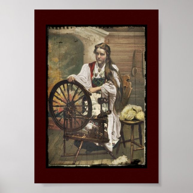 Norsk Girl a Spinning Wheel Poster (Framsidan)