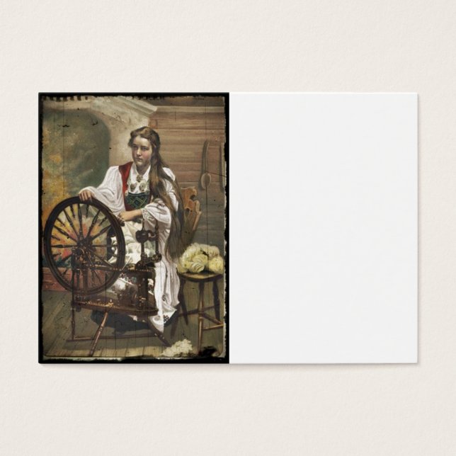 Norsk Girl a Spinning Wheel Visitkort (Framsidan)